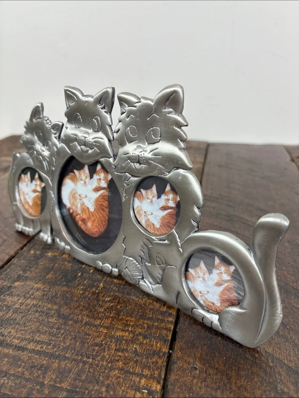 Pewter Cat Trio Photo Frame Decorative Tabletop Picture Frame Kitty